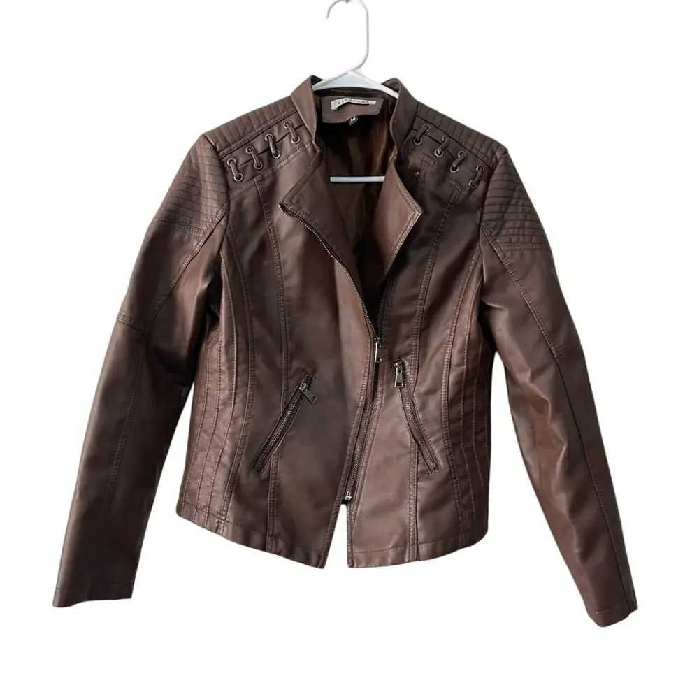 faux leather Moto jacket in brown - Picture 2 of 8